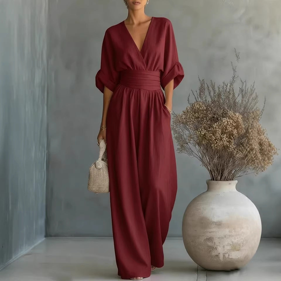 LIDIA | ELEGANT V-NECK WIDE-LEG JUMPSUIT