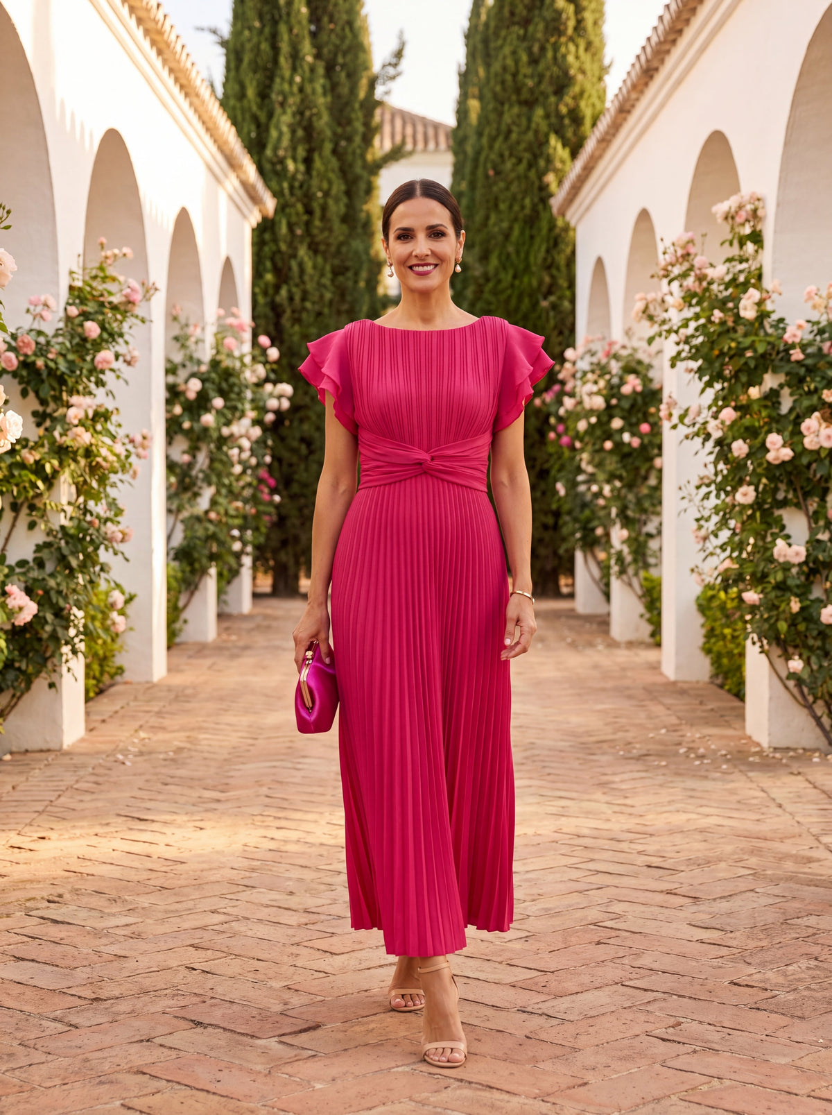 SERAPHINA | PLEATED MAXI DRESS WITH TIED WAIST