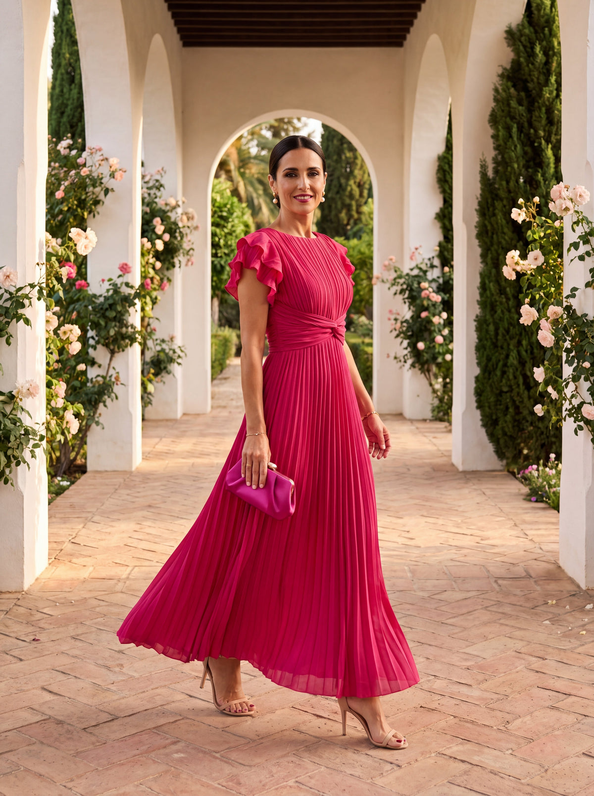 SERAPHINA | PLEATED MAXI DRESS WITH TIED WAIST