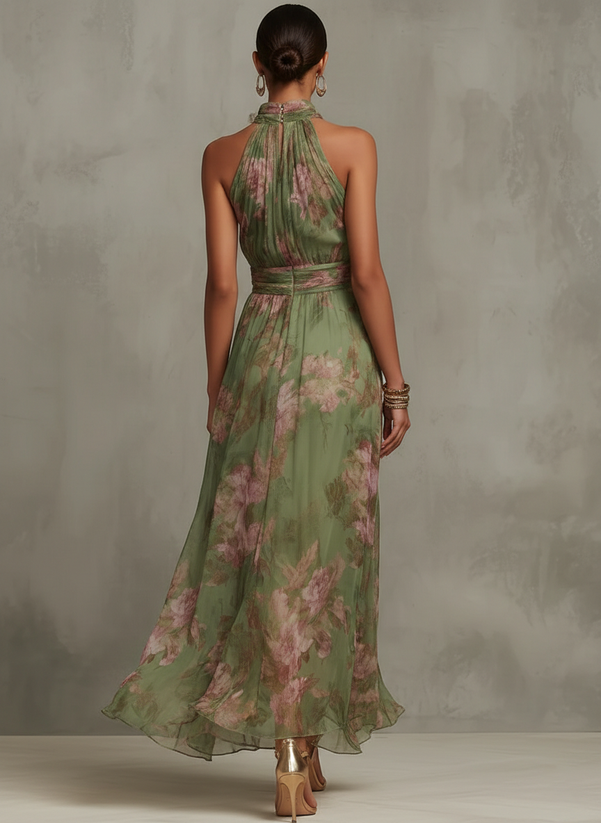 LIDIA | FLORAL MAXI HALTER DRESS