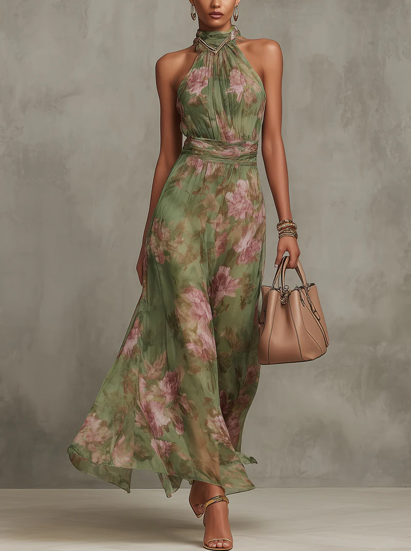 LIDIA | FLORAL MAXI HALTER DRESS