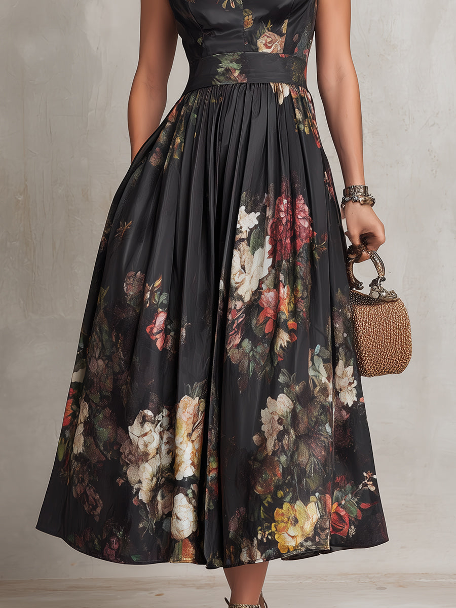 FREYA | PLEATED SATIN KEYHOLE MIDI DRESS