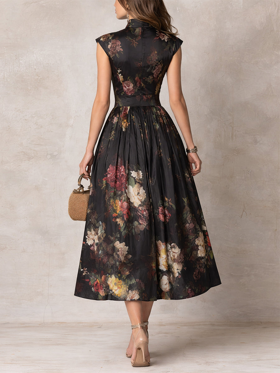 FREYA | PLEATED SATIN KEYHOLE MIDI DRESS