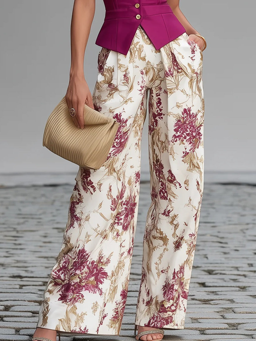 MIA | PINK GILET & FLORAL TROUSERS SET