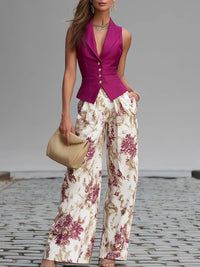 MIA | PINK GILET & FLORAL TROUSERS SET