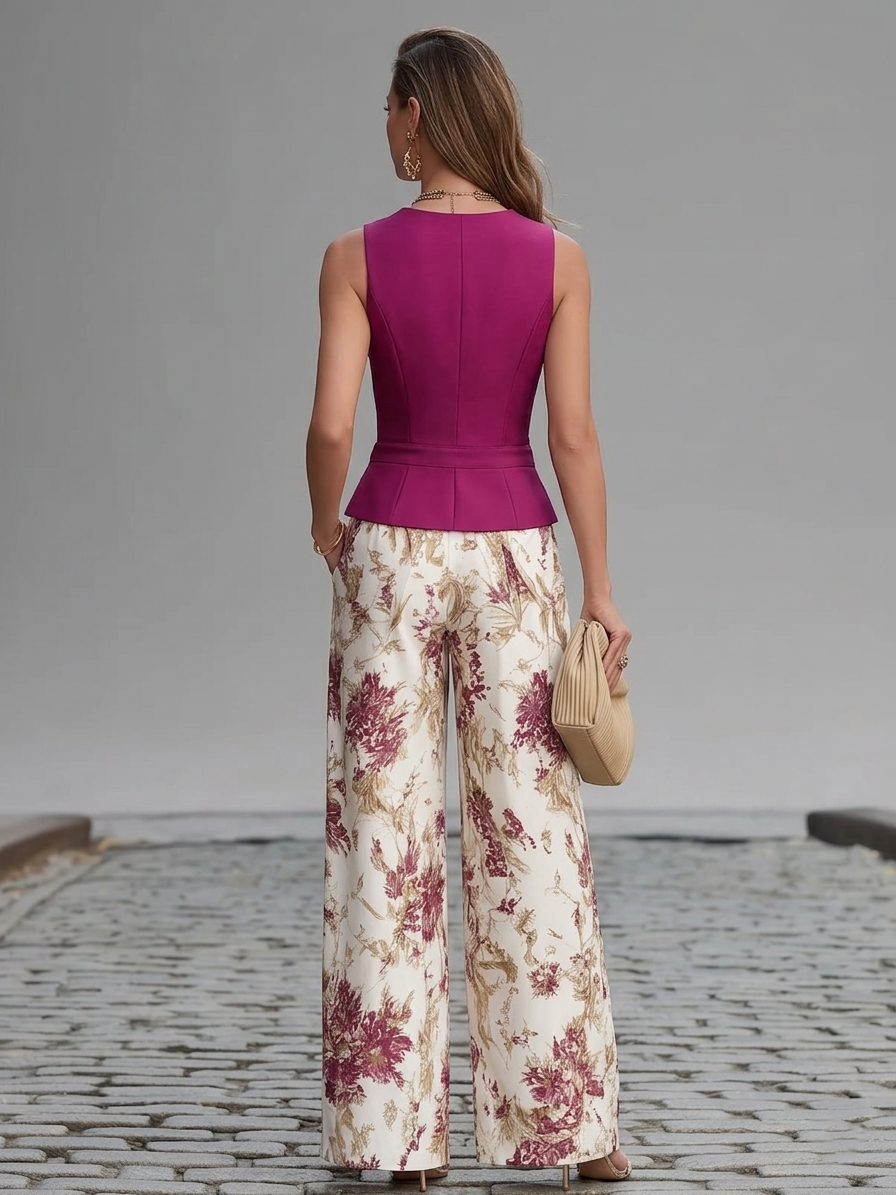 MIA | PINK GILET & FLORAL TROUSERS SET