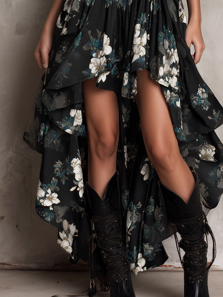 NANDI | BLACK FLORAL PRINT MAXI DRESS