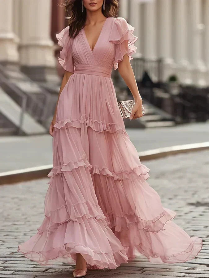 ROSALIA | POWDER PINK TIERED MAXI DRESS