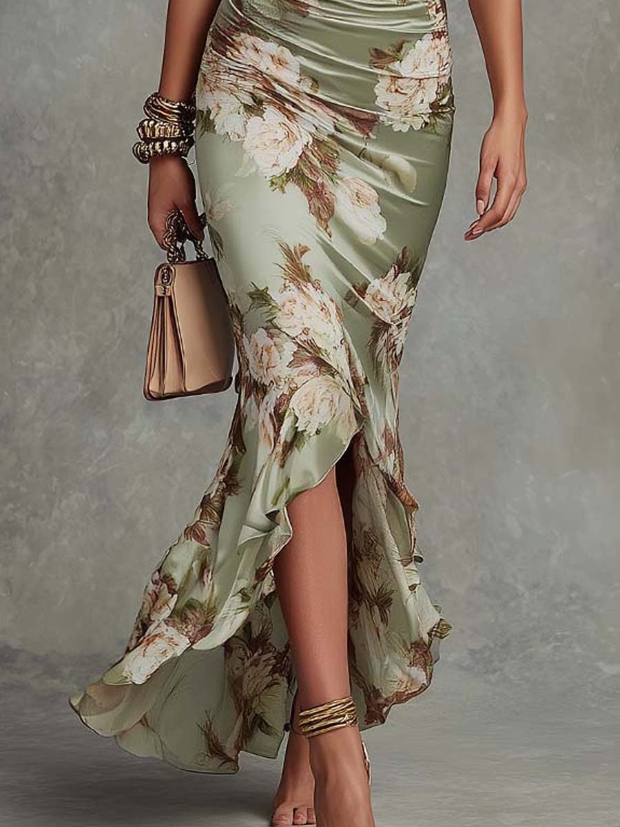 NAOMI | GREEN FLORAL SATIN MAXI DRESS