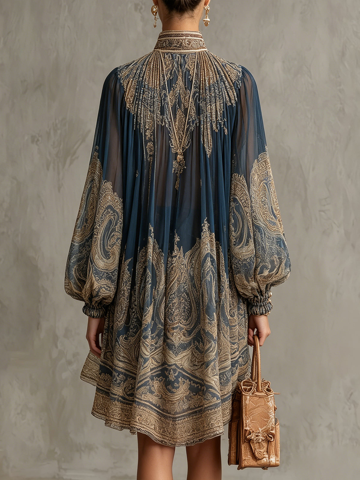 IMOGEN | NAVY BAROQUE PRINT CHIFFON MINI DRESS