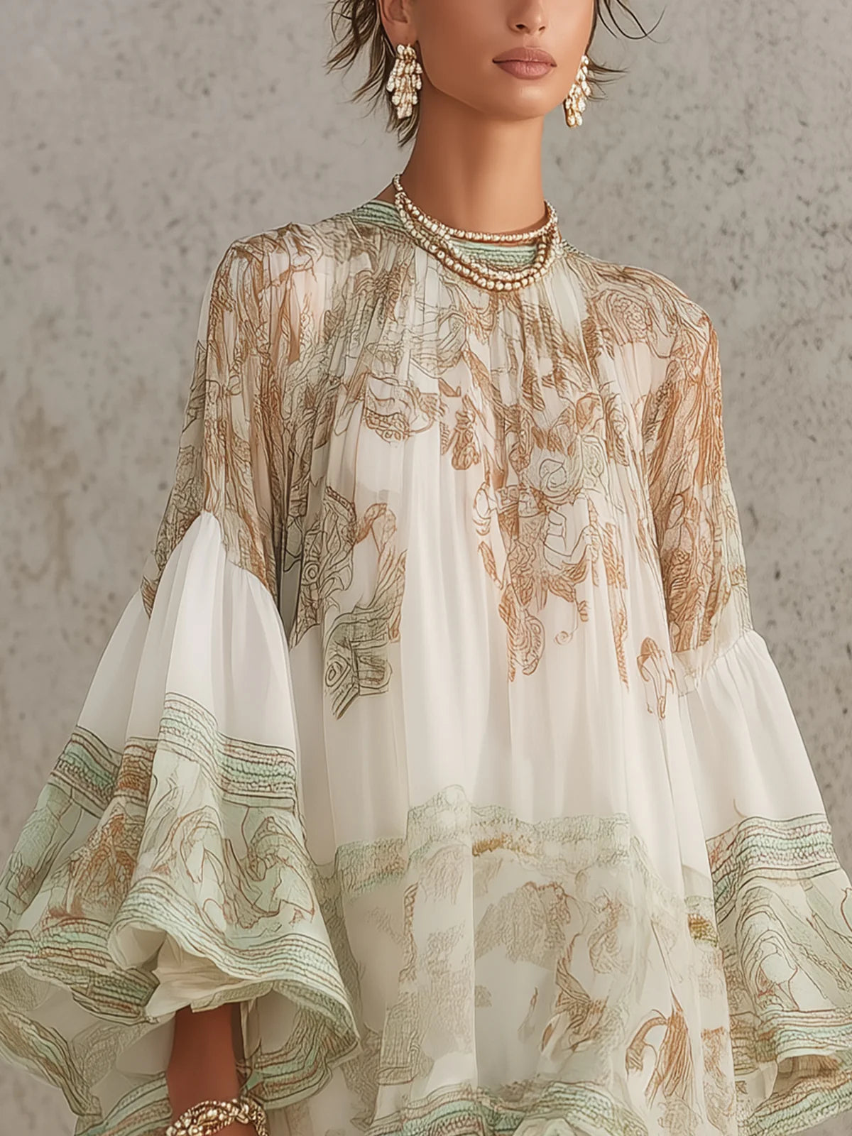 SAFFRON | CHIFFON RUFFLE SLEEVE MINI DRESS