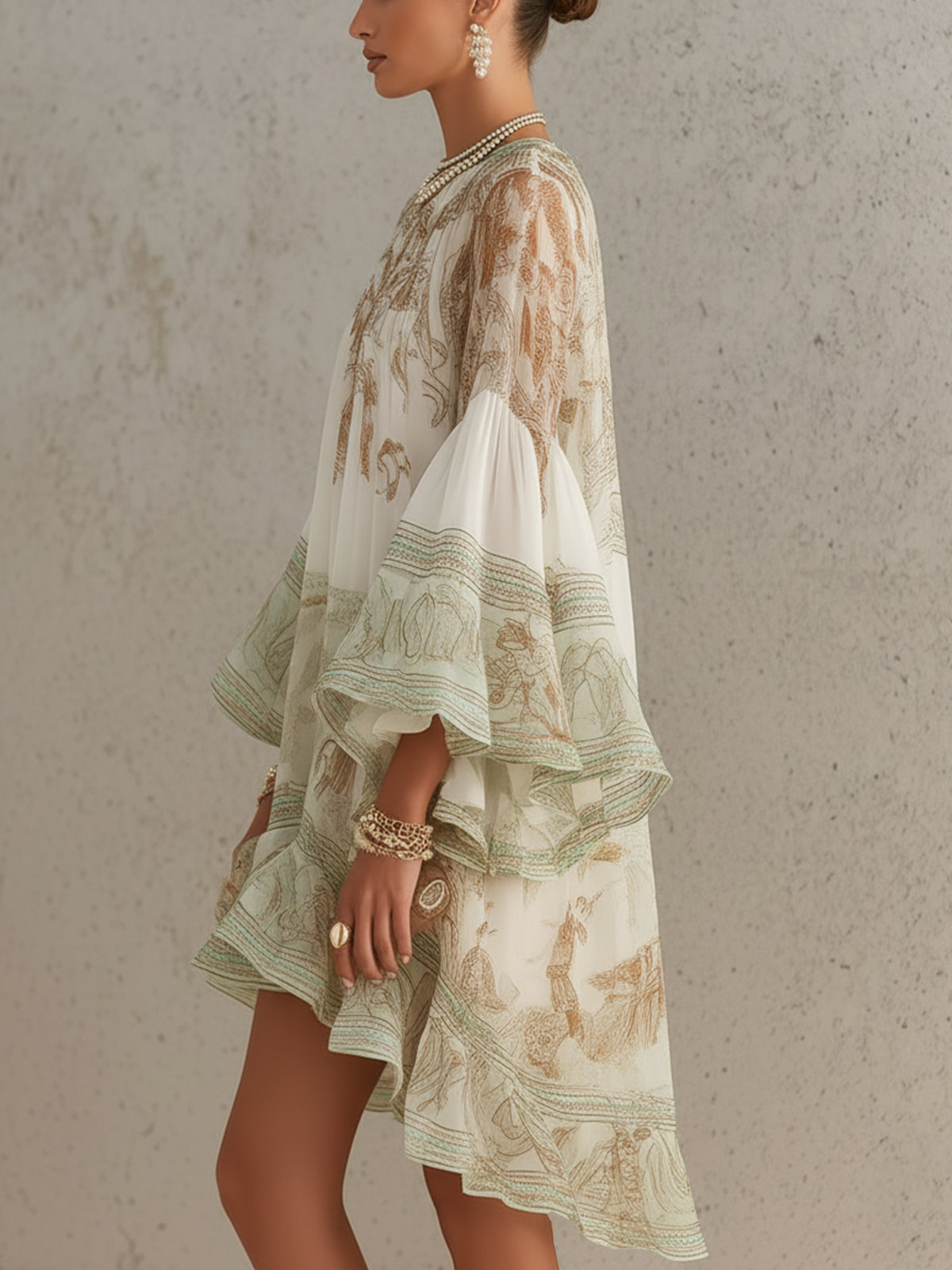 SAFFRON | CHIFFON RUFFLE SLEEVE MINI DRESS