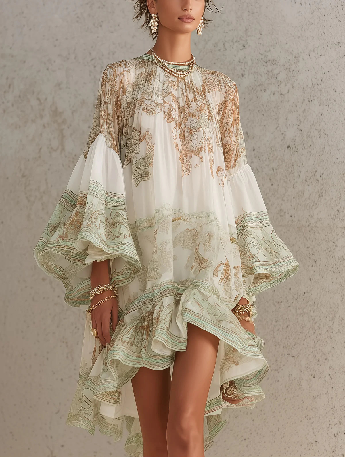 SAFFRON | CHIFFON RUFFLE SLEEVE MINI DRESS