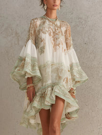 SAFFRON | CHIFFON RUFFLE SLEEVE MINI DRESS