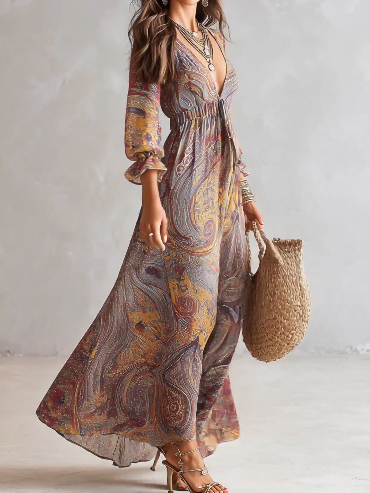 ELLA | PAISLEY V-NECK CHIFFON MAXI DRESS