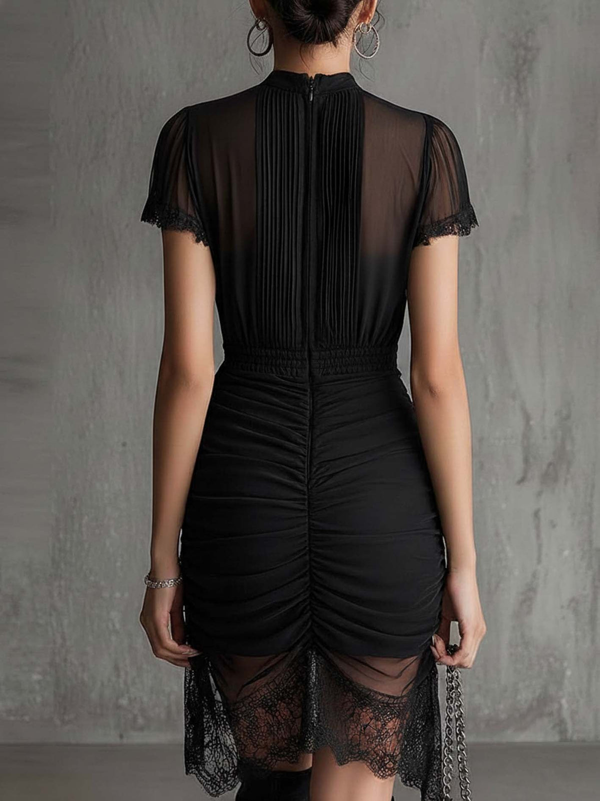 ZODWA | BLACK PLEATED WAIST CHIFFON MINI DRESS