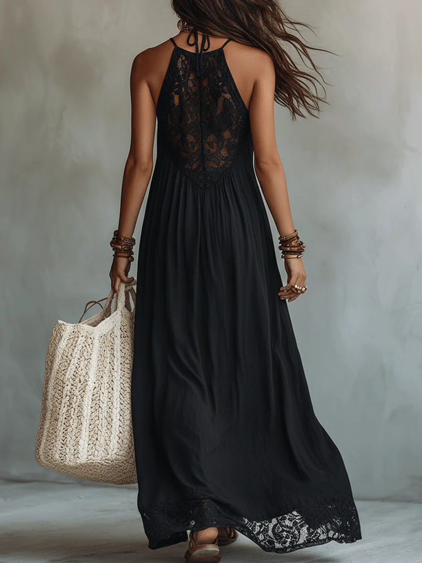 NINA | BLACK BOHEMIAN LACE MAXI DRESS