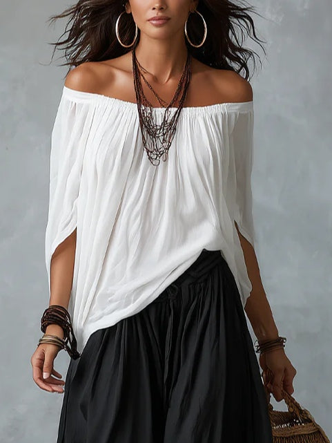 BELLE | WHITE OFF-SHOULDER TOP & TROUSERS SET