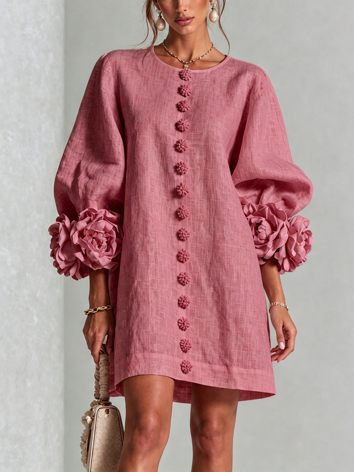 ANDRESSA | PUFF SLEEVE FLOWER CUFF MINI DRESS