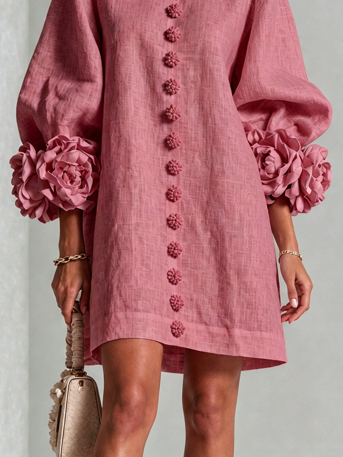 ANDRESSA | PUFF SLEEVE FLOWER CUFF MINI DRESS