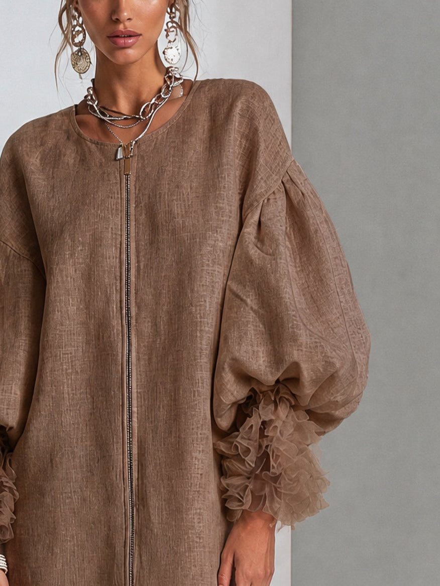CLÁUDIA | FRONT ZIP BALLOON SLEEVE MINI DRESS