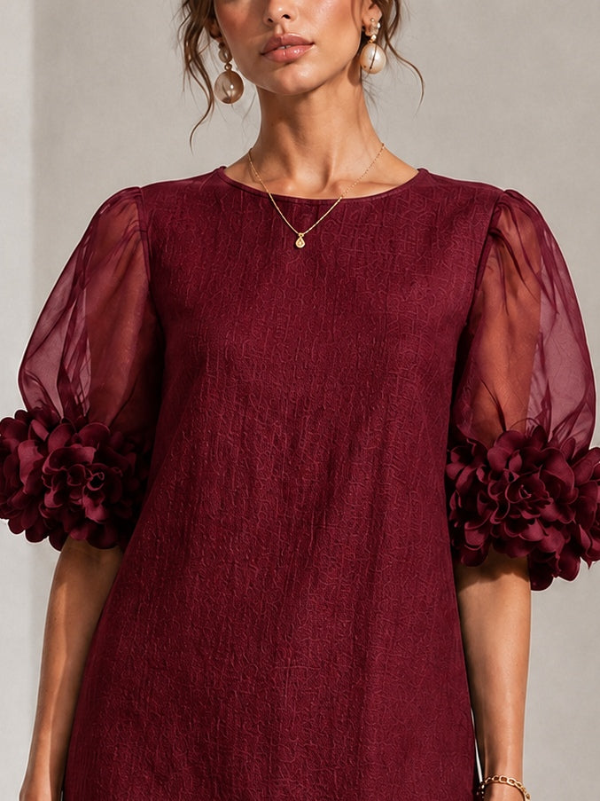 ANA | TRANSPARENT SLEEVE FLOWER CUFF DRESS