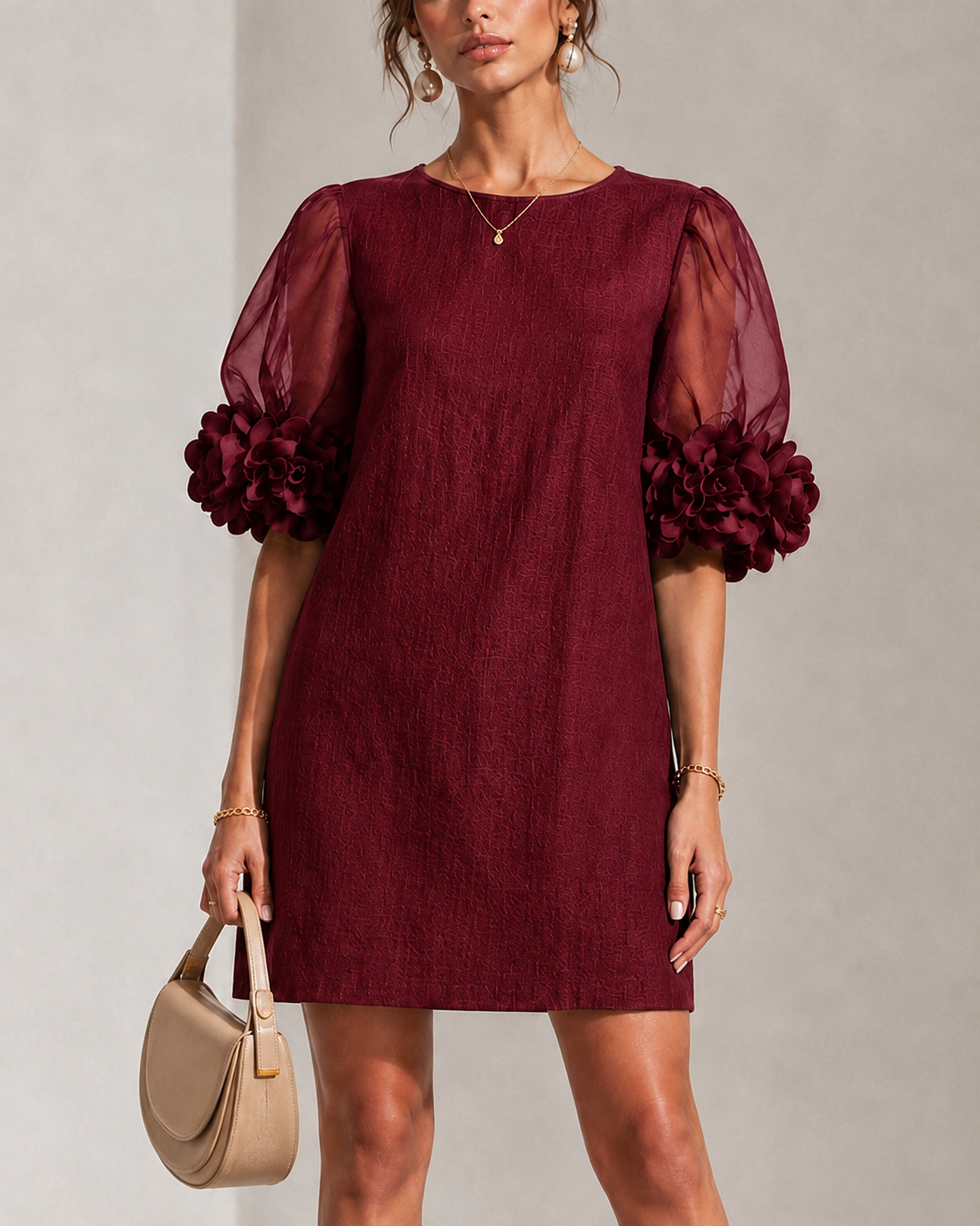 ANA | TRANSPARENT SLEEVE FLOWER CUFF DRESS