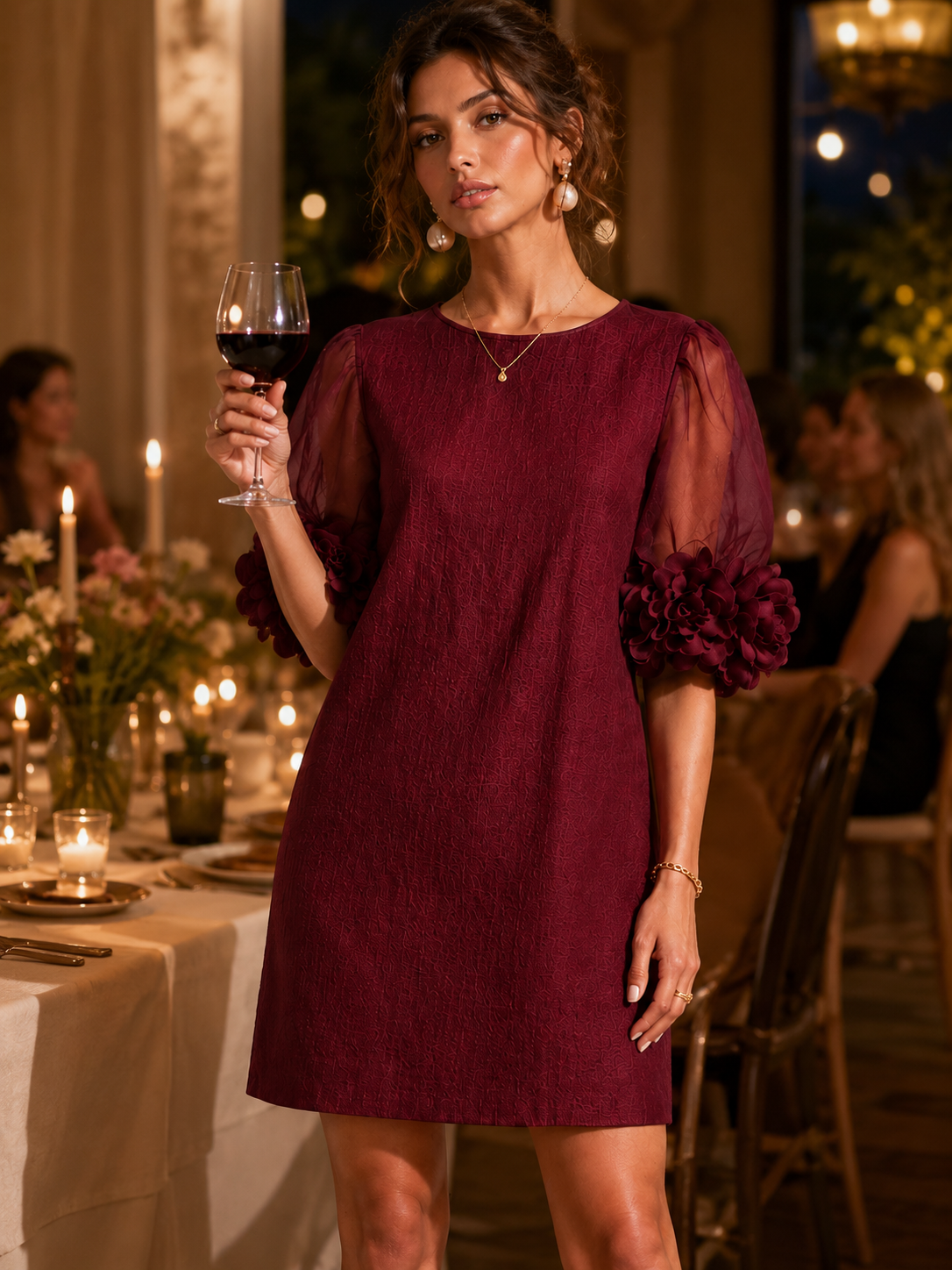 ANA | TRANSPARENT SLEEVE FLOWER CUFF DRESS