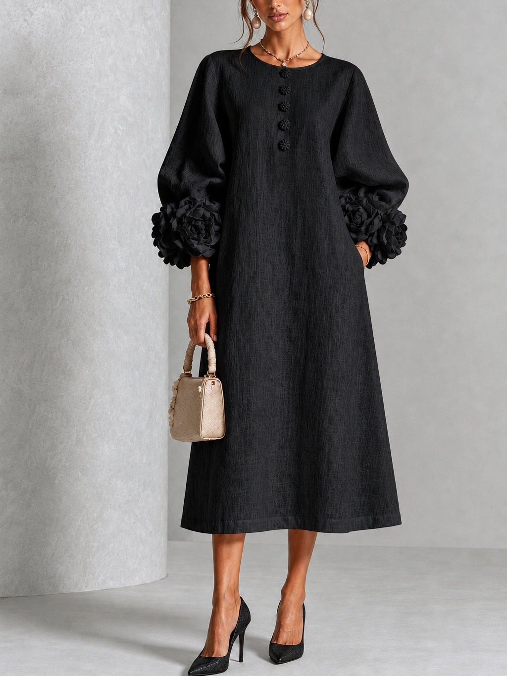 CAMILA | FLORAL CUFF BUTTON MIDI DRESS
