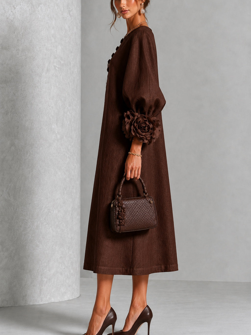 CECÍLIA | APPLIED FLOWER MIDI DRESS