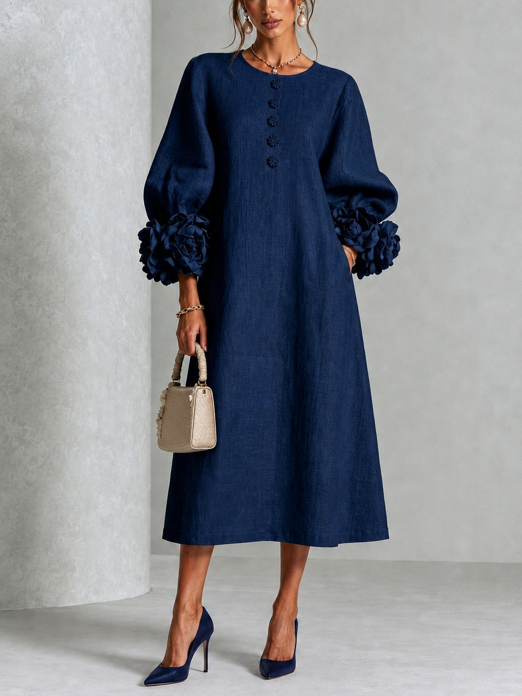 AURORA | RUFFLED CUFF MIDI DRESS