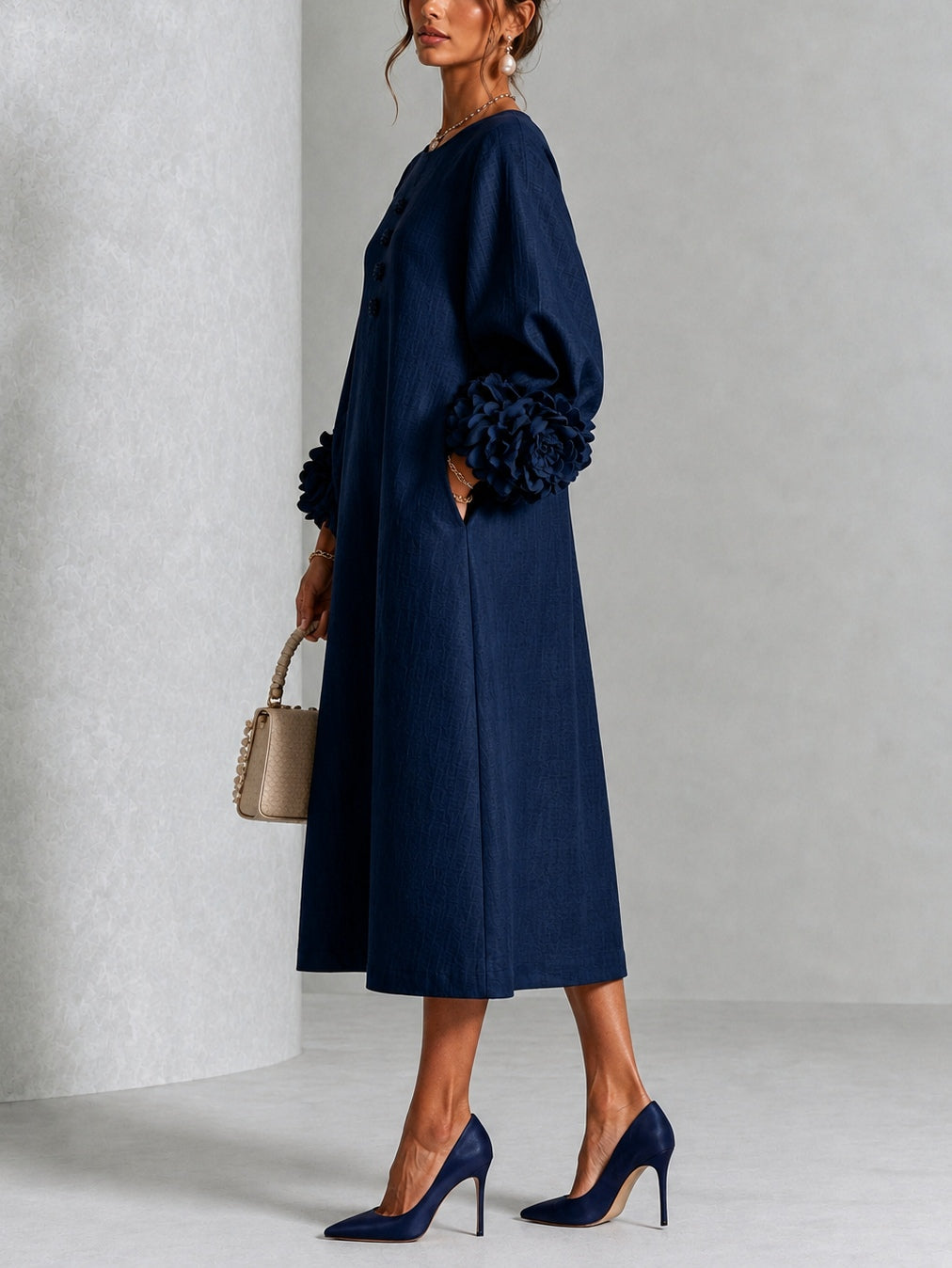 AURORA | RUFFLED CUFF MIDI DRESS