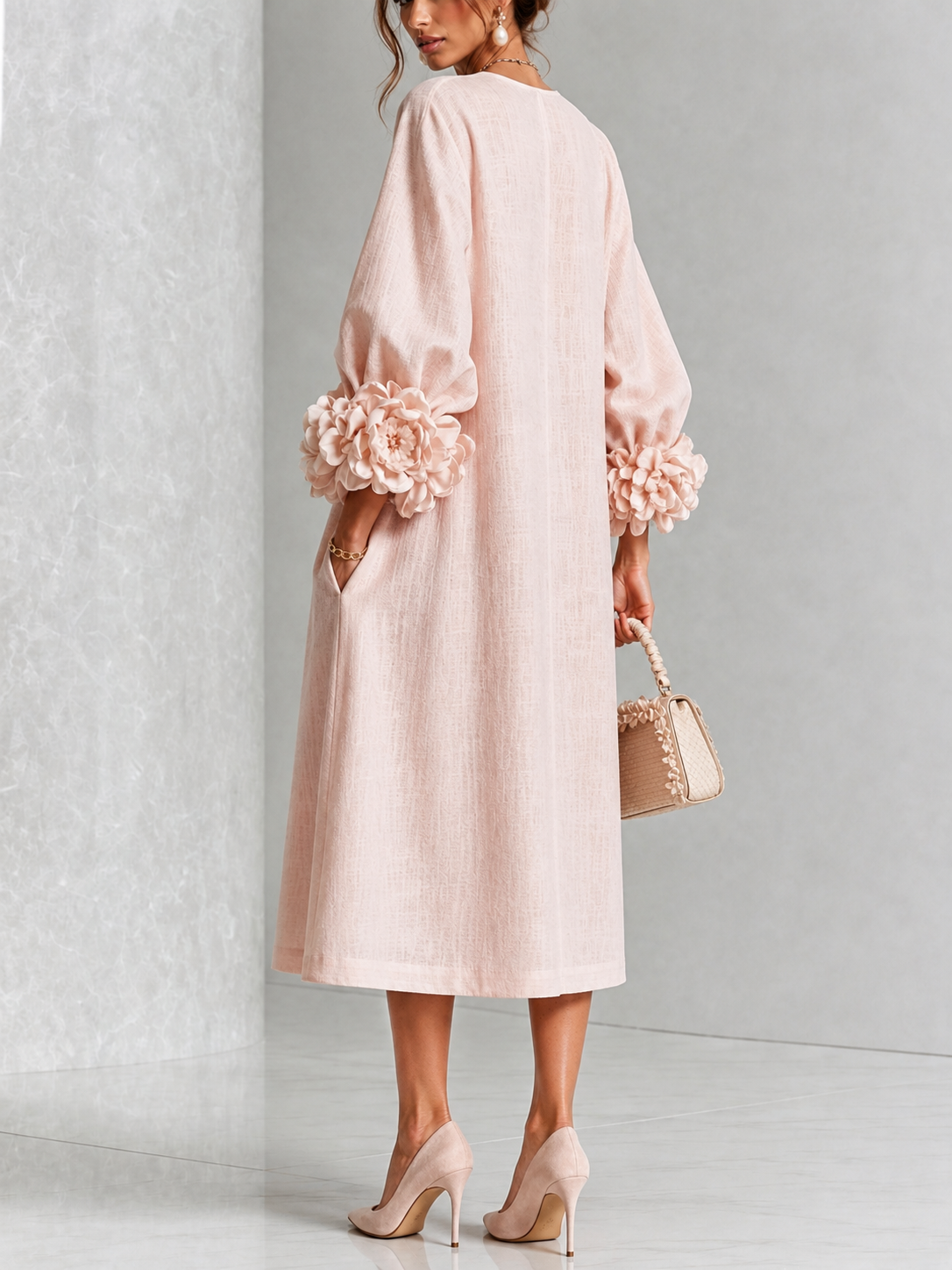 BÁRBARA | LONG PUFF SLEEVE FLORAL MIDI DRESS
