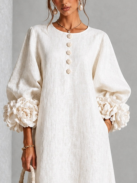BEATRIZ | TEXTURED FLOWER CUFF MIDI DRESS
