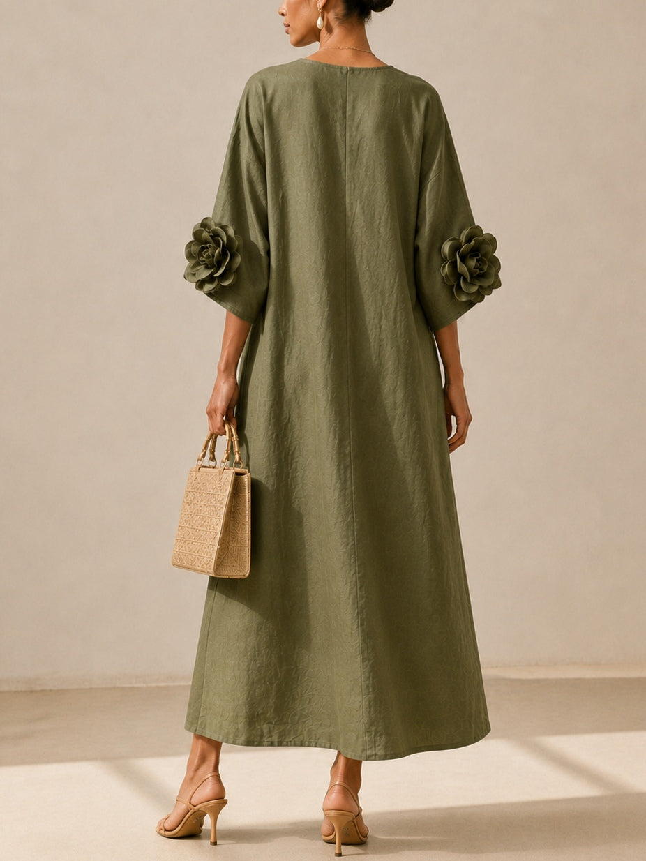 ALESSANDRA | V-NECK FLOWER SLEEVE MIDI DRESS