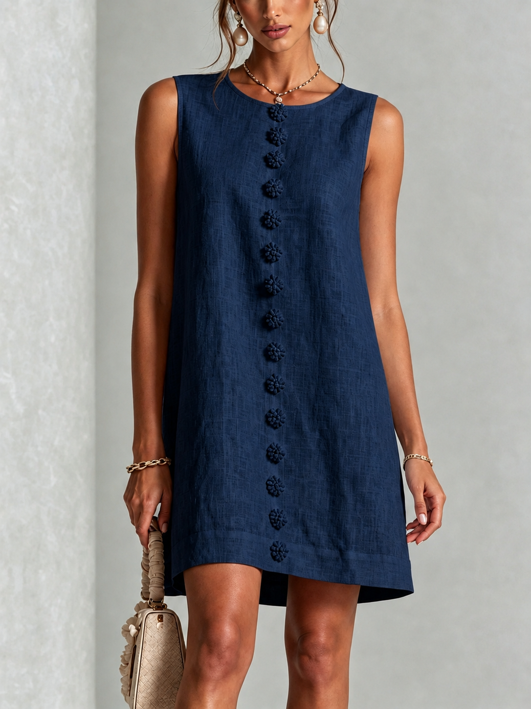CARLA | SLEEVELESS FLORAL BUTTON MINI DRESS
