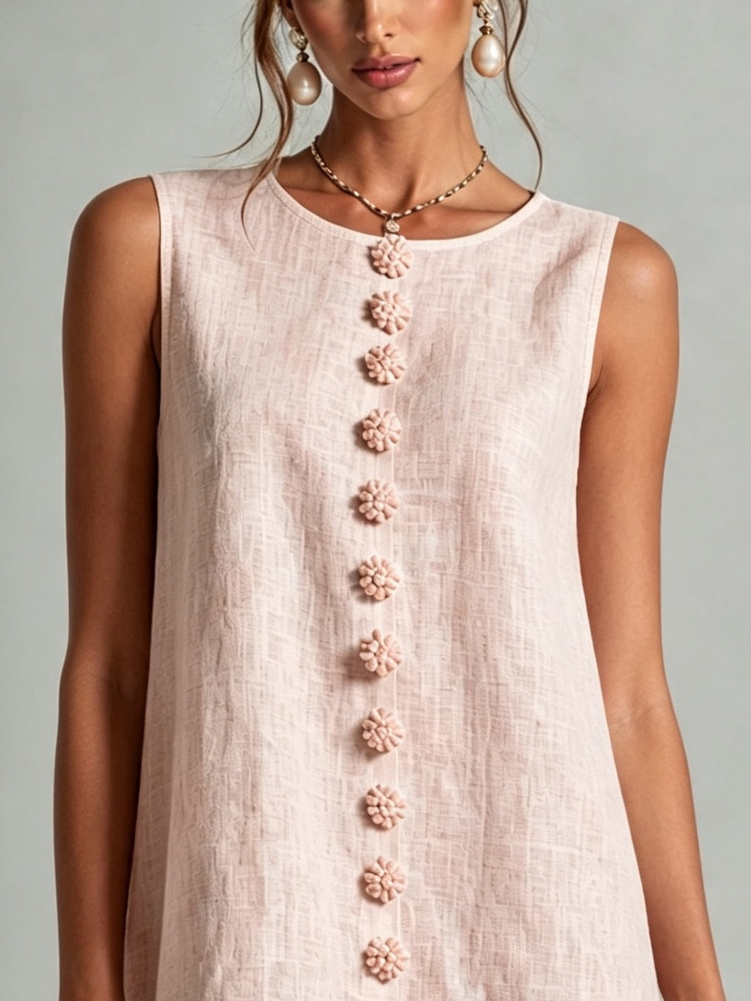 BIANCA | SLEEVELESS FLORAL BUTTON MINI DRESS