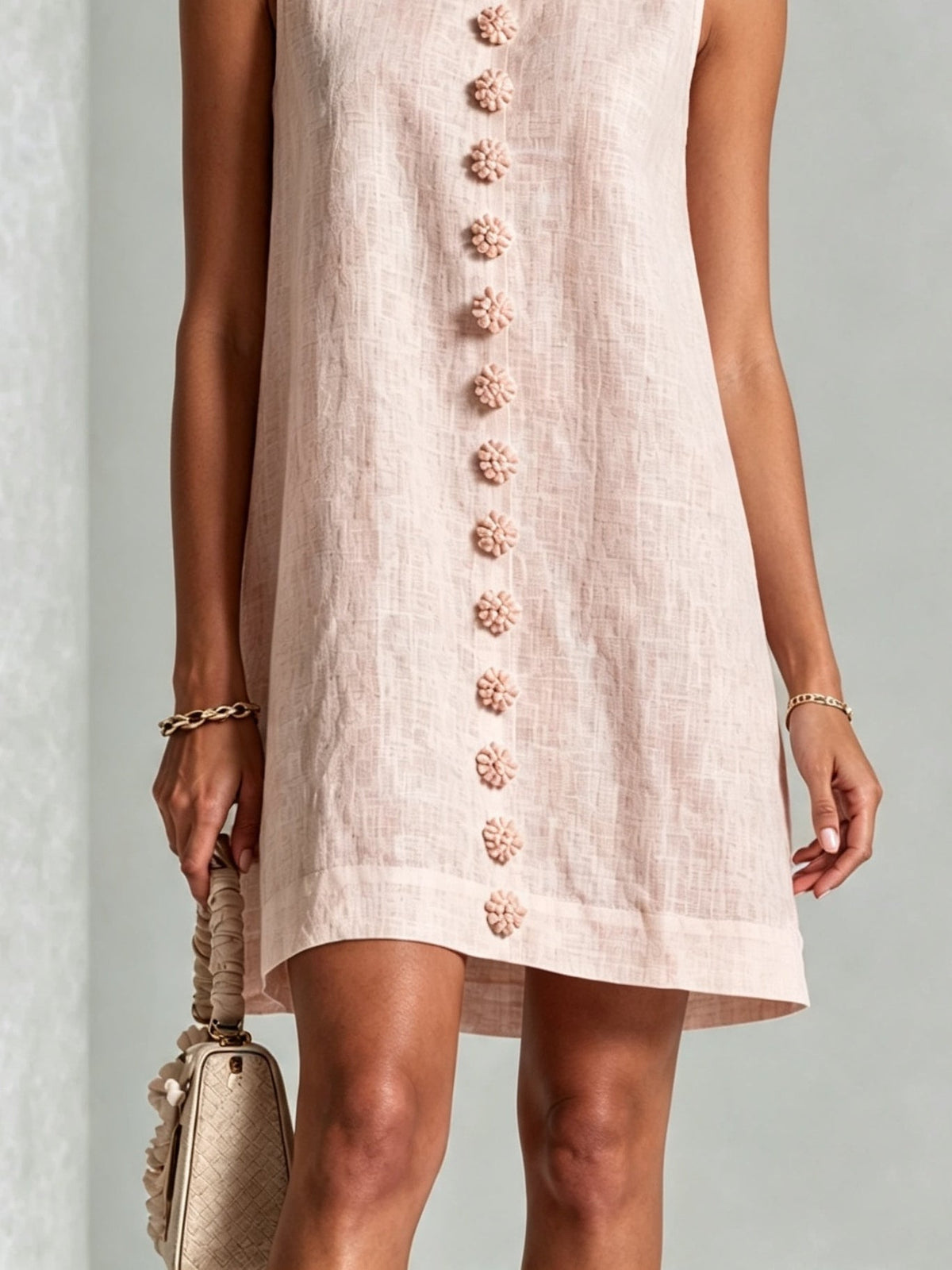 BIANCA | SLEEVELESS FLORAL BUTTON MINI DRESS