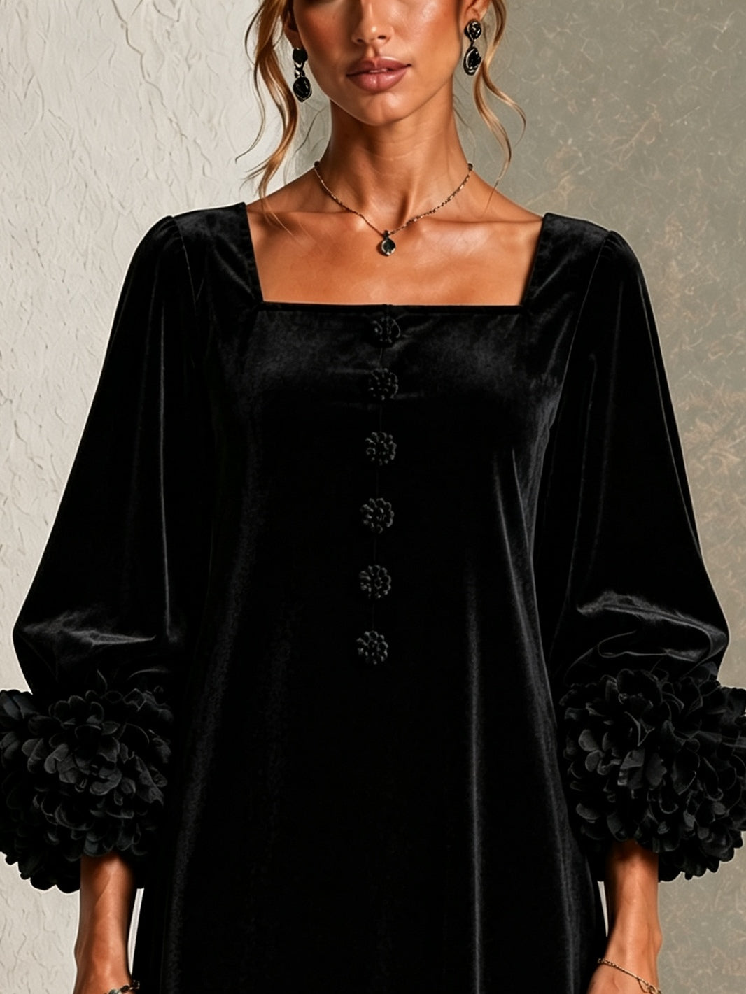CELINA | SQUARE NECK RUFFLED CUFF MINI DRESS