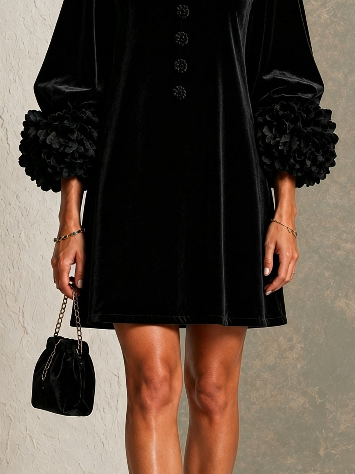CELINA | SQUARE NECK RUFFLED CUFF MINI DRESS