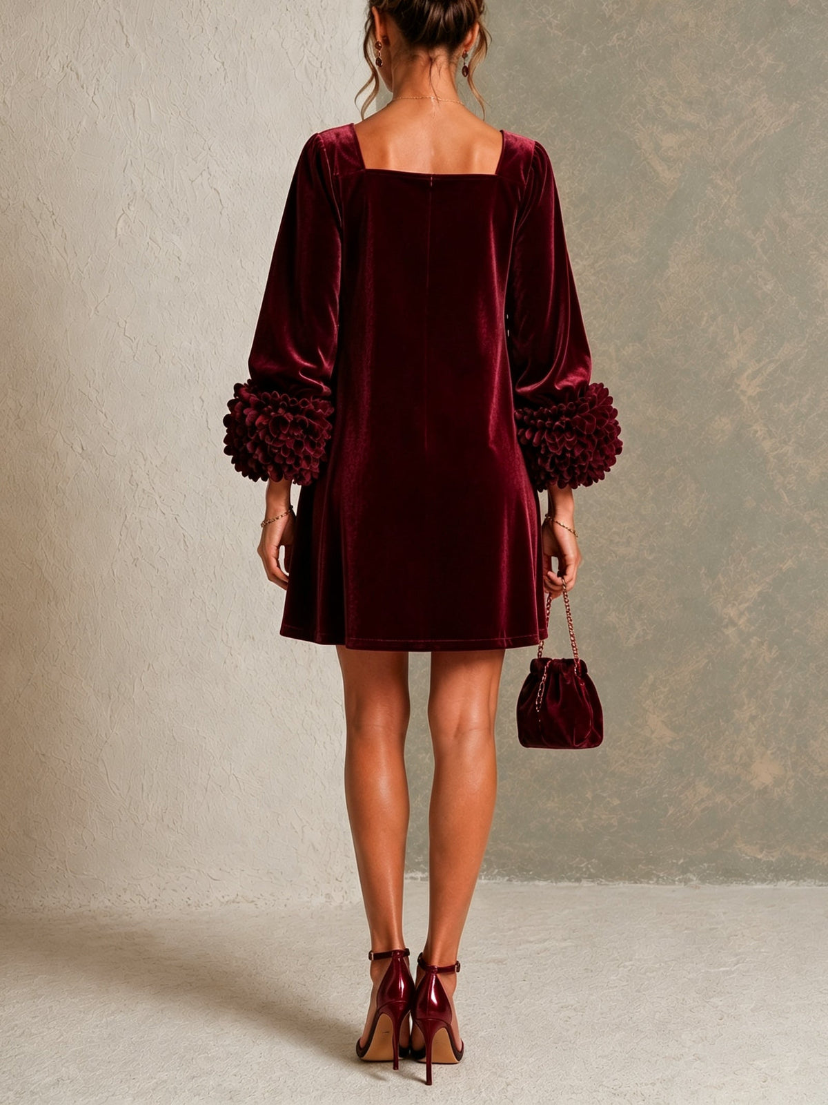 CLARICE | SQUARE NECK FLORAL CUFF MINI DRESS