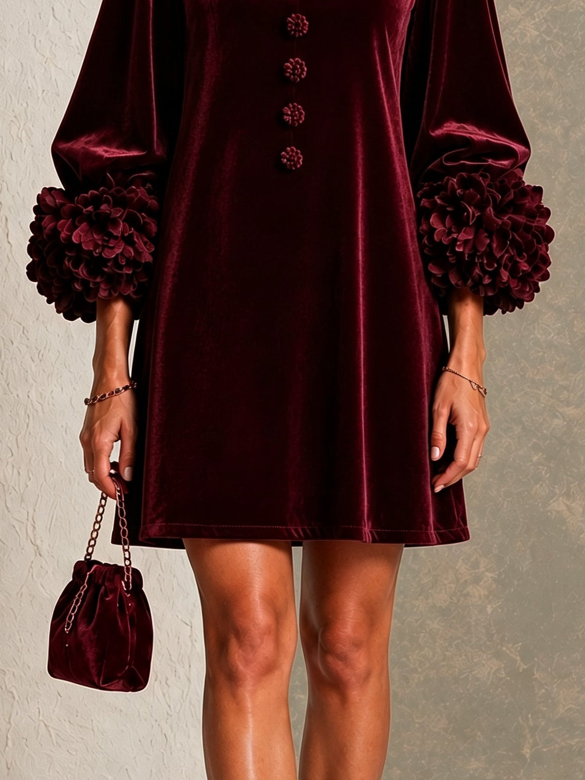 CLARICE | SQUARE NECK FLORAL CUFF MINI DRESS