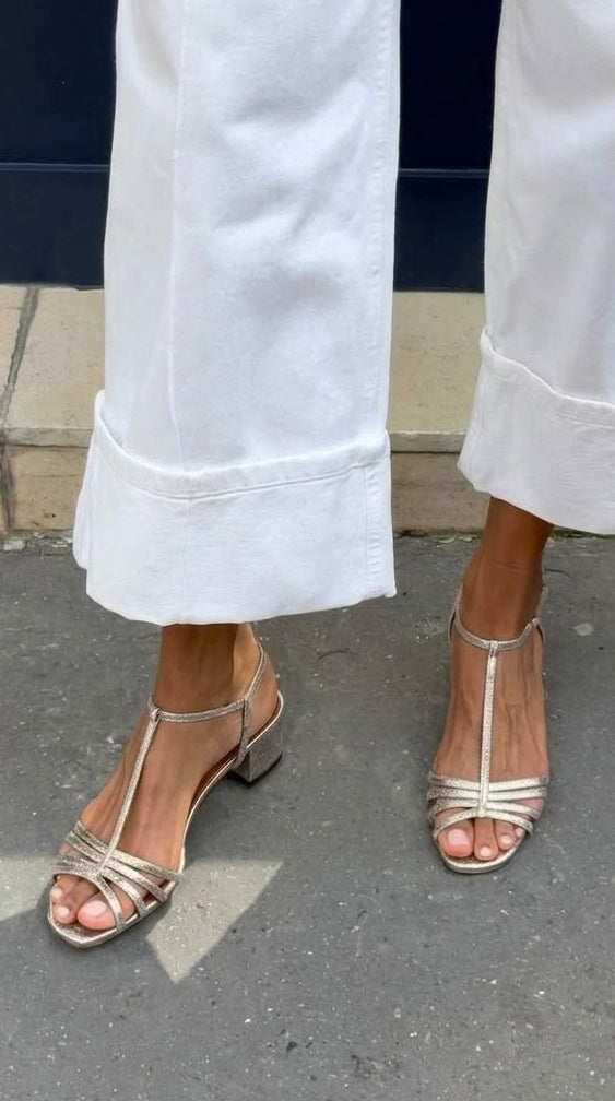 ALLEGRA | GOLDEN LOW HEEL SANDALS