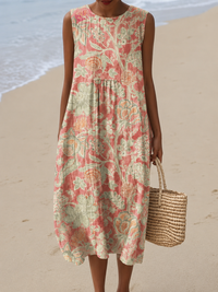 AVELINE | CORAL BOTANICAL MIDI DRESS