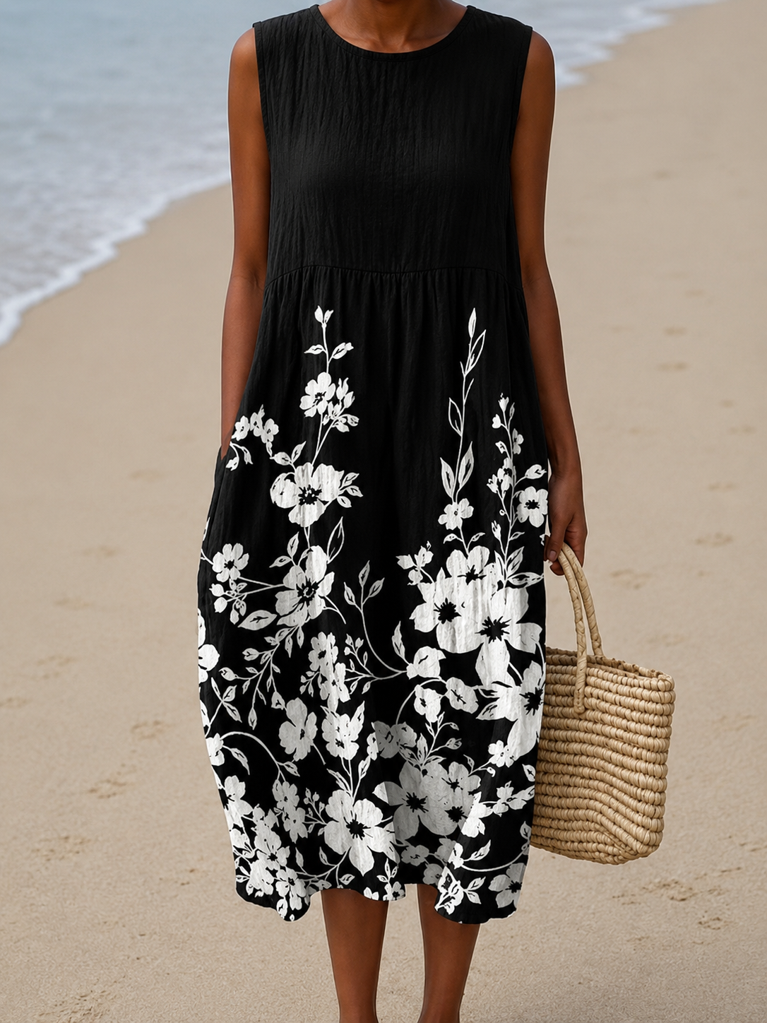 CARMELA | BLACK FLORAL MIDI DRESS