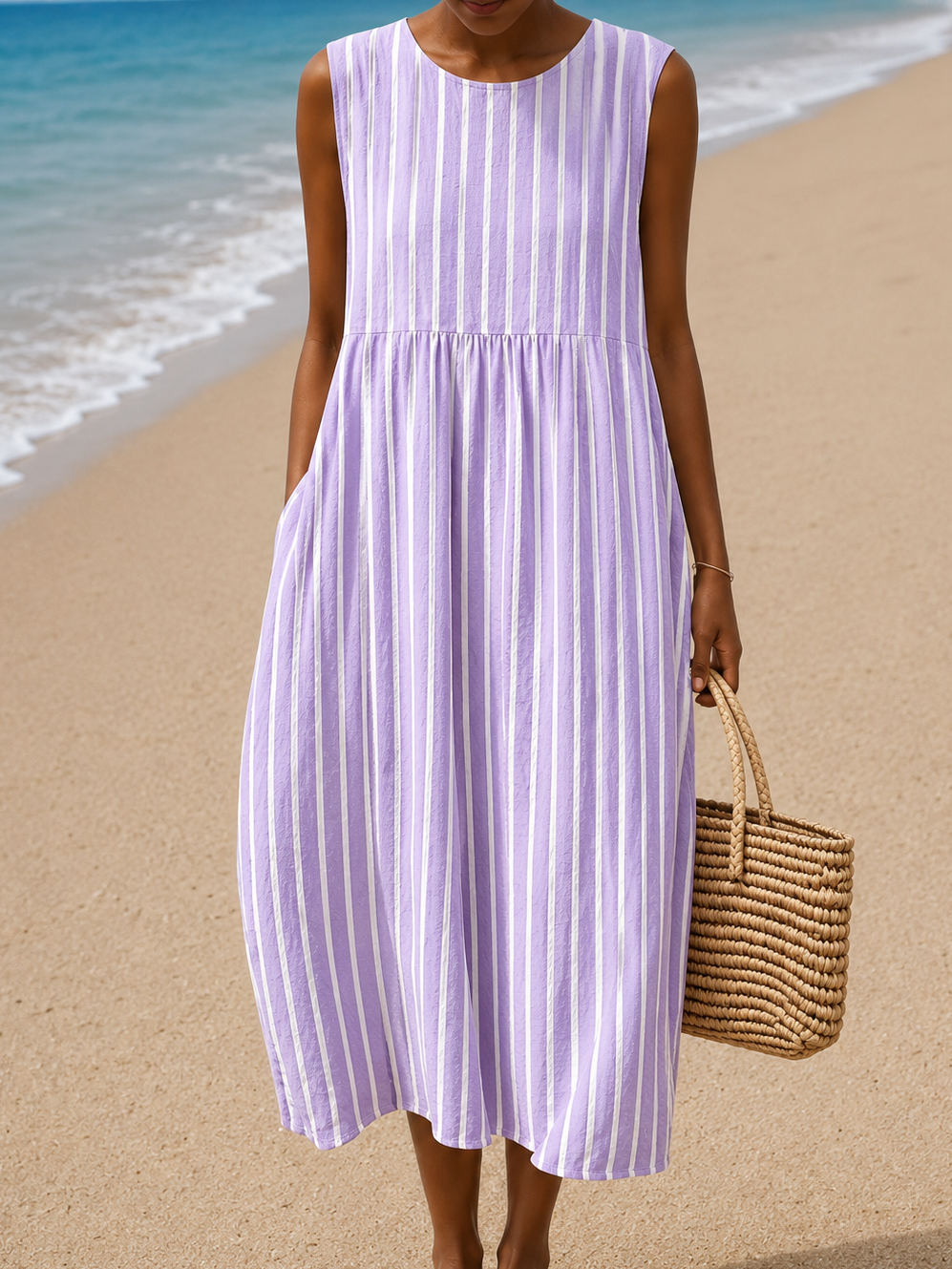 CLARISSE | LILAC STRIPE MIDI DRESS