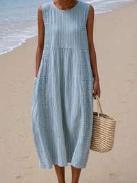 ANOUK | PALE BLUE TEXTURED MIDI DRESS