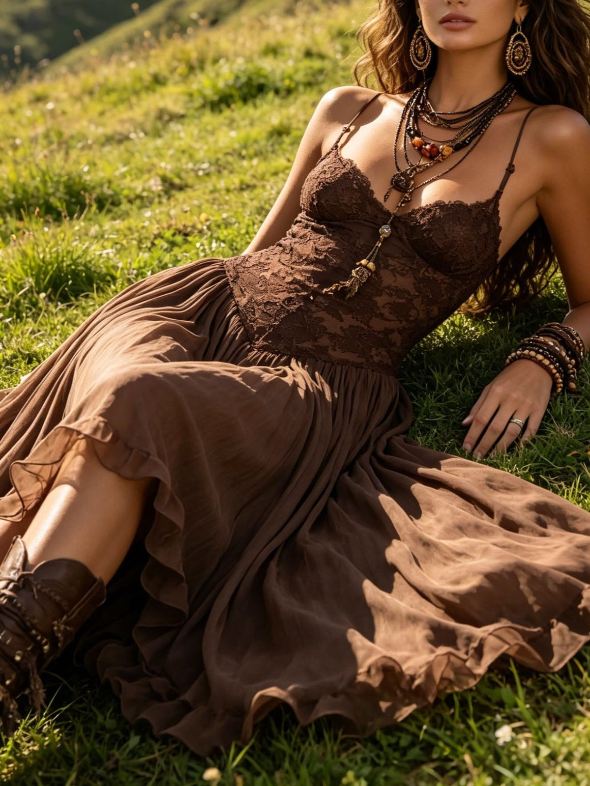 INES | LACE PANEL CHIFFON MAXI DRESS