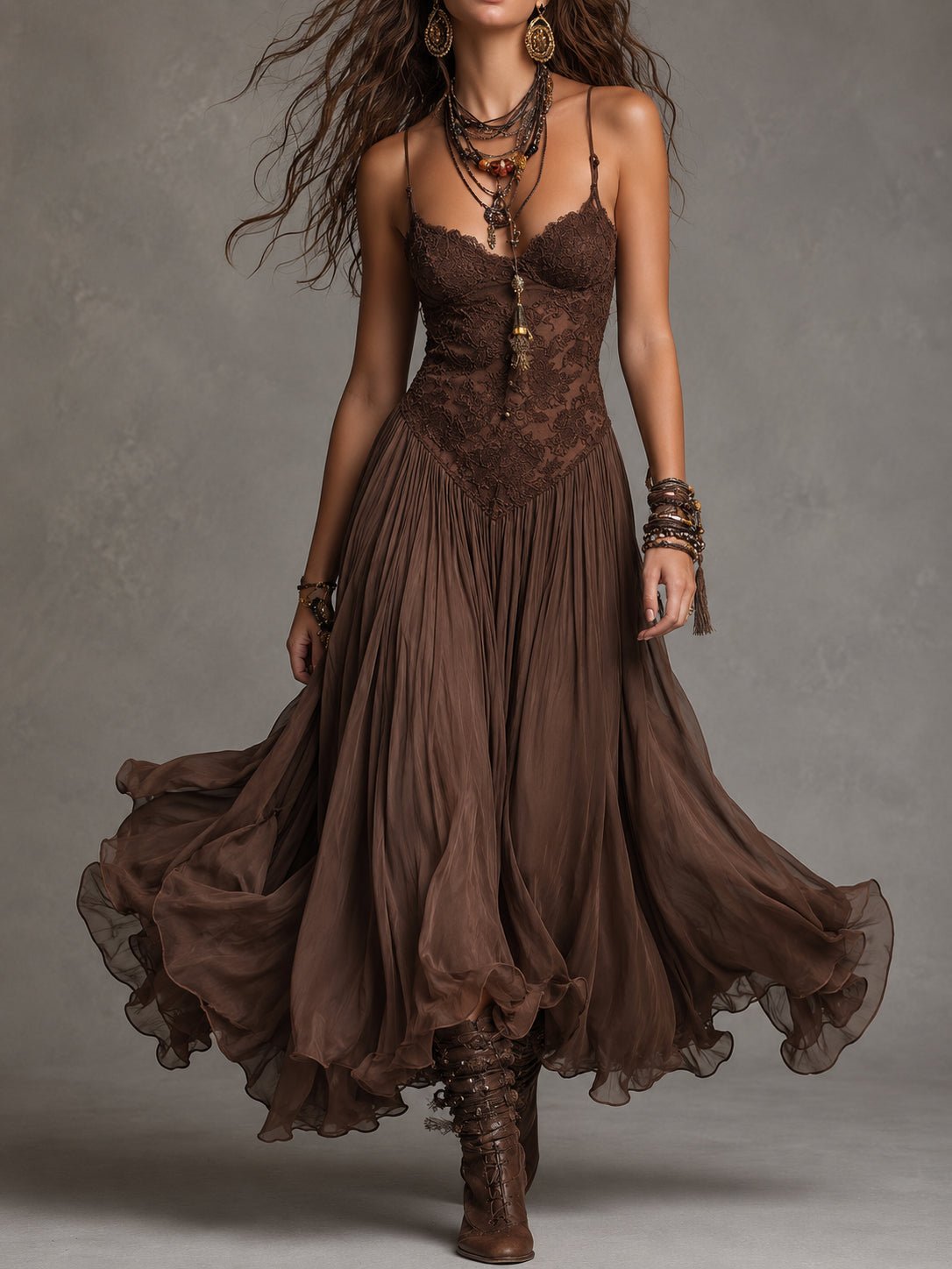 INES | LACE PANEL CHIFFON MAXI DRESS