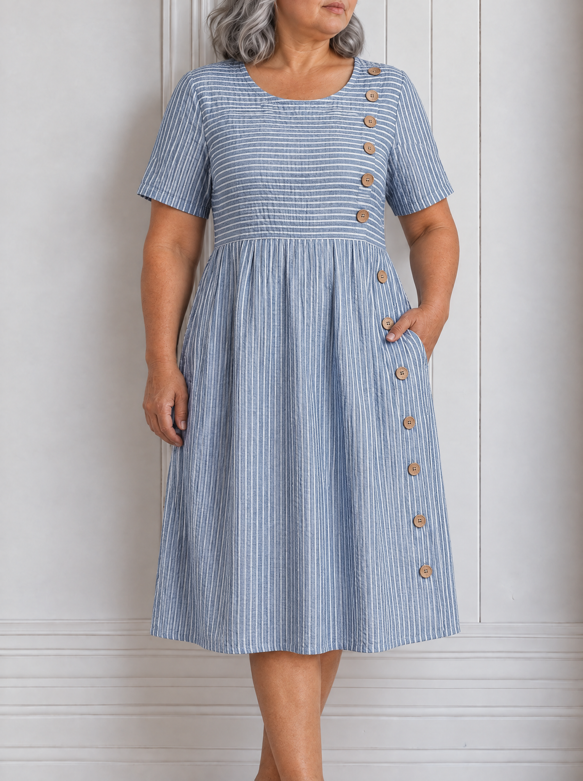 MARIEL | STRIPED BUTTON DRESS